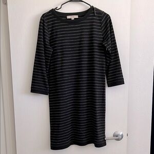 LOFT Black and Gray Striped Long Sleeve Dress